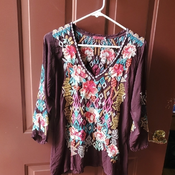 Johnny Was Purple Embellished Graphic Tunic - Picture 2 of 12